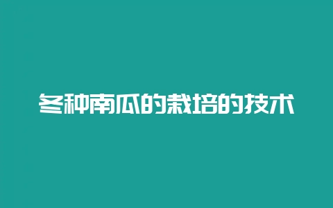 冬种南瓜的栽培的技术-会东网