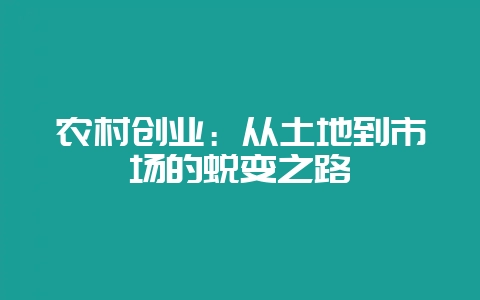 农村创业：从土地到市场的蜕变之路-会东网