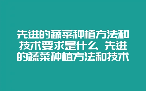 先进的蔬菜种植方法和技术要求是什么 先进的蔬菜种植方法和技术要求是什么呢-会东网
