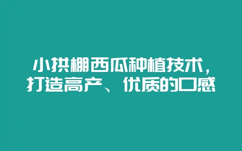 小拱棚西瓜种植技术，打造高产、优质的口感-会东网