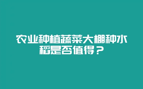 农业种植蔬菜大棚种水稻是否值得?-会东网