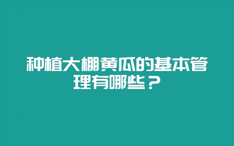 种植大棚黄瓜的基本管理有哪些？-会东网