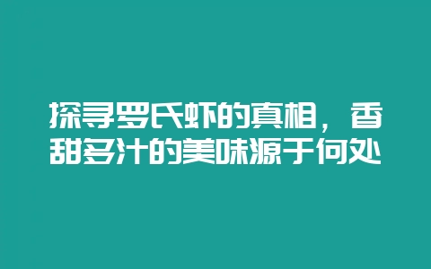 探寻罗氏虾的真相，香甜多汁的美味源于何处-会东网