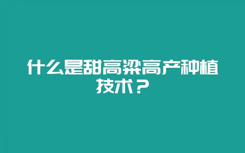 什么是甜高粱高产种植技术?-会东网