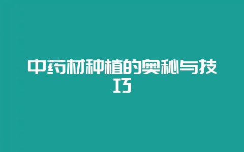 中药材种植的奥秘与技巧-会东网