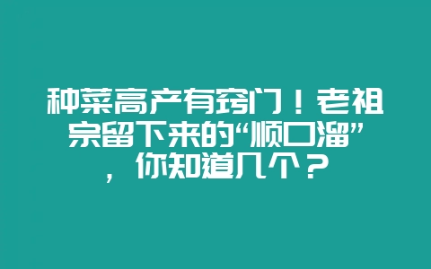 种菜高产有窍门!老祖宗留下来的“顺口溜”,你知道几个?-会东网