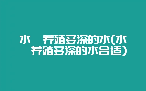 水蛭养殖多深的水(水蛭养殖多深的水合适)-会东网