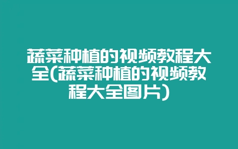 蔬菜种植的视频教程大全(蔬菜种植的视频教程大全图片)-会东网