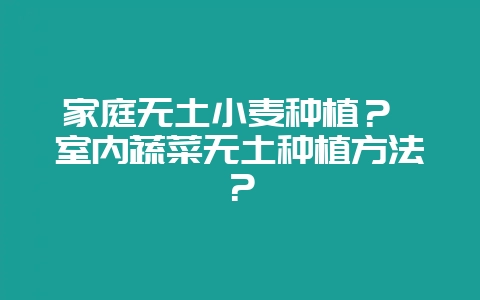 家庭无土小麦种植？ 室内蔬菜无土种植方法？-会东网