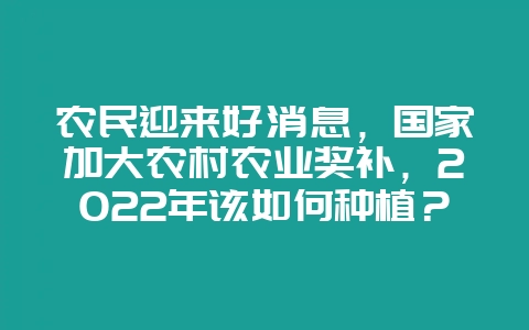 农民迎来好消息，国家加大农村农业奖补，2022年该如何种植？-会东网
