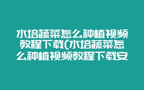 水培蔬菜怎么种植视频教程下载(水培蔬菜怎么种植视频教程下载安装)-会东网