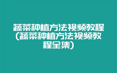 蔬菜种植方法视频教程(蔬菜种植方法视频教程全集)-会东网