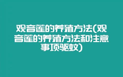 观音莲的养殖方法(观音莲的养殖方法和注意事项驱蚊)-会东网