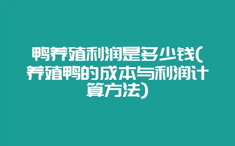 鸭养殖利润是多少钱(养殖鸭的成本与利润计算方法)-会东网
