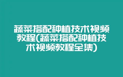 蔬菜搭配种植技术视频教程(蔬菜搭配种植技术视频教程全集)-会东网