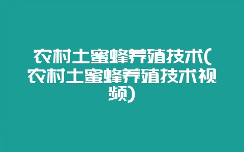 农村土蜜蜂养殖技术(农村土蜜蜂养殖技术视频)-会东网
