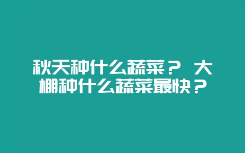 秋天种什么蔬菜? 大棚种什么蔬菜最快?-会东网