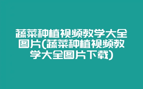 蔬菜种植视频教学大全图片(蔬菜种植视频教学大全图片下载)-会东网
