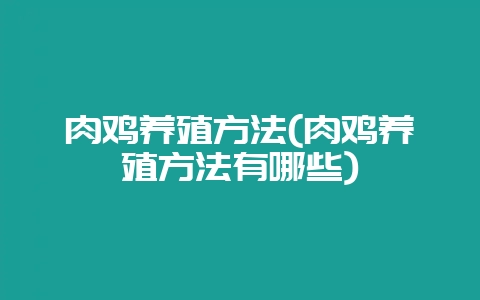 肉鸡养殖方法(肉鸡养殖方法有哪些)-会东网