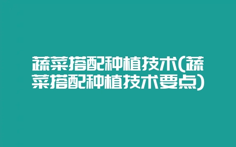 蔬菜搭配种植技术(蔬菜搭配种植技术要点)-会东网