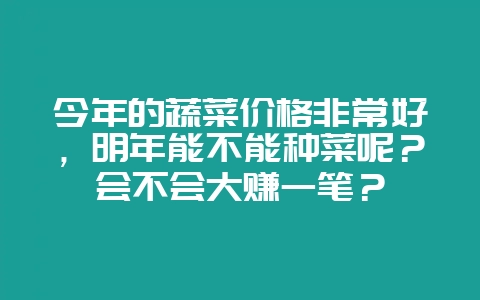 今年的蔬菜价格非常好，明年能不能种菜呢？会不会大赚一笔？-会东网