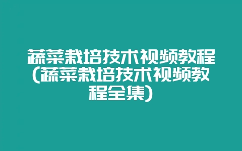 蔬菜栽培技术视频教程(蔬菜栽培技术视频教程全集)-会东网
