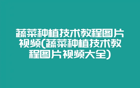 蔬菜种植技术教程图片视频(蔬菜种植技术教程图片视频大全)-会东网