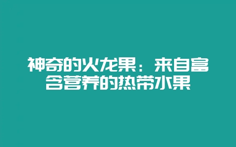 神奇的火龙果：来自富含营养的热带水果-会东网
