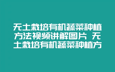 无土栽培有机蔬菜种植方法视频讲解图片 无土栽培有机蔬菜种植方法视频讲解图片大全-会东网