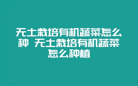 无土栽培有机蔬菜怎么种 无土栽培有机蔬菜怎么种植-会东网
