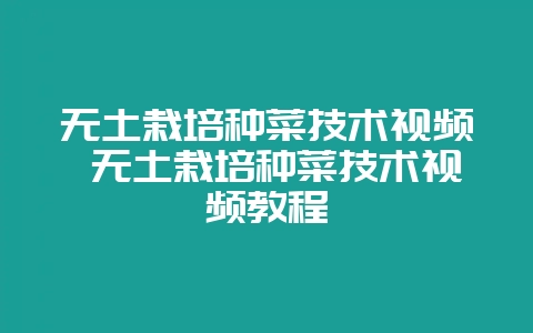 无土栽培种菜技术视频 无土栽培种菜技术视频教程-会东网