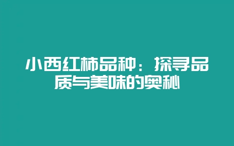 小西红柿品种：探寻品质与美味的奥秘-会东网