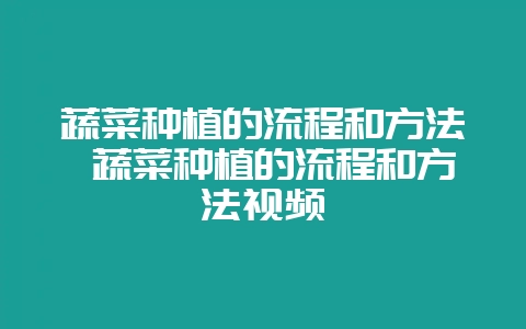 蔬菜种植的流程和方法 蔬菜种植的流程和方法视频-会东网