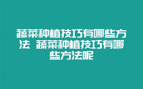 蔬菜种植技巧有哪些方法 蔬菜种植技巧有哪些方法呢-会东网