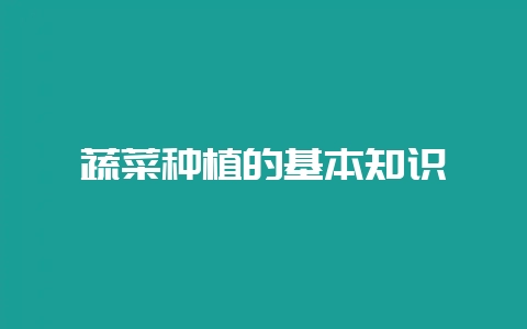 蔬菜种植的基本知识-会东网