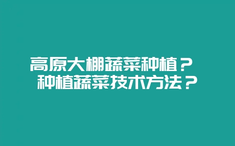 高原大棚蔬菜种植？ 种植蔬菜技术方法？-会东网