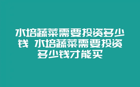 水培蔬菜需要投资多少钱 水培蔬菜需要投资多少钱才能买-会东网