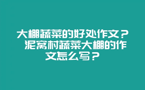 大棚蔬菜的好处作文？ 泥窝村蔬菜大棚的作文怎么写？-会东网