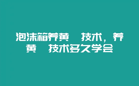 泡沫箱养黄鳝技术，养黄鳝技术多久学会-会东网
