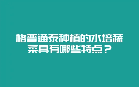 格普通泰种植的水培蔬菜具有哪些特点？-会东网