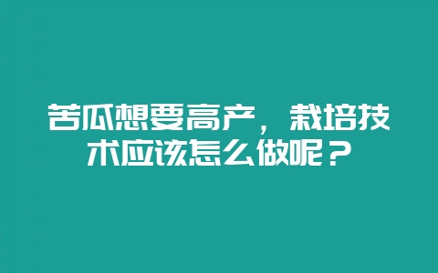 苦瓜想要高产，栽培技术应该怎么做呢？-会东网