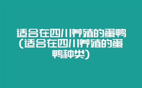 适合在四川养殖的蛋鸭(适合在四川养殖的蛋鸭种类)-会东网
