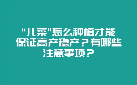 “儿菜”怎么种植才能保证高产稳产?有哪些注意事项?-会东网