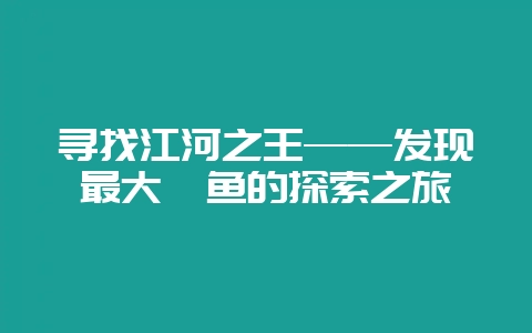 寻找江河之王——发现最大鲶鱼的探索之旅-会东网