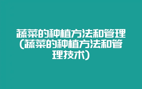 蔬菜的种植方法和管理(蔬菜的种植方法和管理技术)-会东网