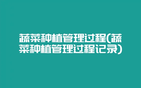 蔬菜种植管理过程(蔬菜种植管理过程记录)-会东网