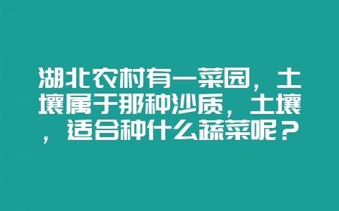 湖北农村有一菜园，土壤属于那种沙质，土壤，适合种什么蔬菜呢？-会东网