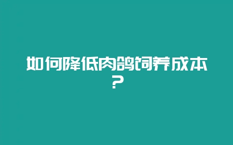 如何降低肉鸽饲养成本？-会东网