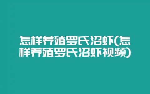 怎样养殖罗氏沼虾(怎样养殖罗氏沼虾视频)-会东网