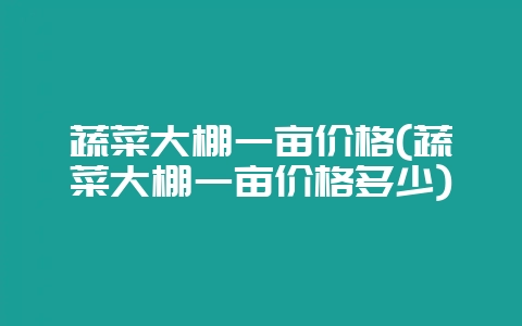 蔬菜大棚一亩价格(蔬菜大棚一亩价格多少)-会东网